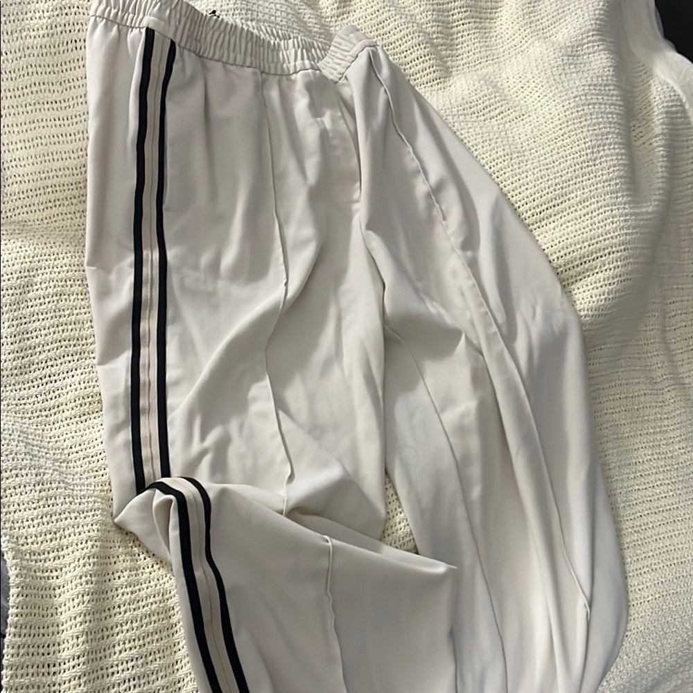 Women's White Track Pants with Black Stripes